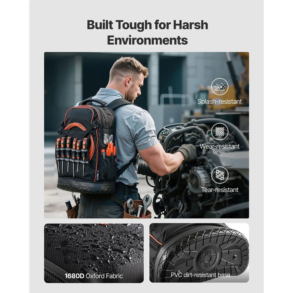 Heavy Duty PVC Tool Backpack with 65 Pockets Electrician JO Work Bags Organizer Molded Base Laptop Compartment OEM Customizable