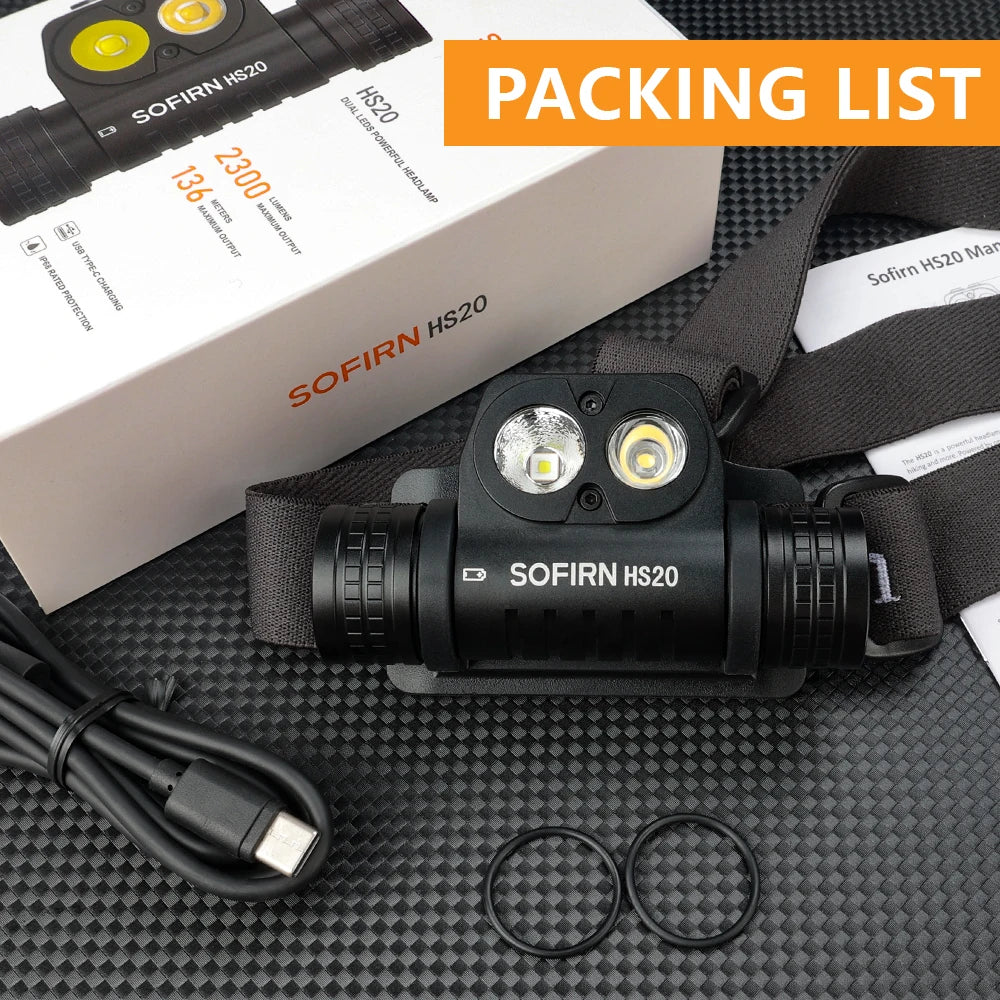 SOFIRN HS20 XHP50.2 LED Headlamp 2700lm Rechargeable USB C Flashlight Powerful Head Lamp Floodlight & Spotlight