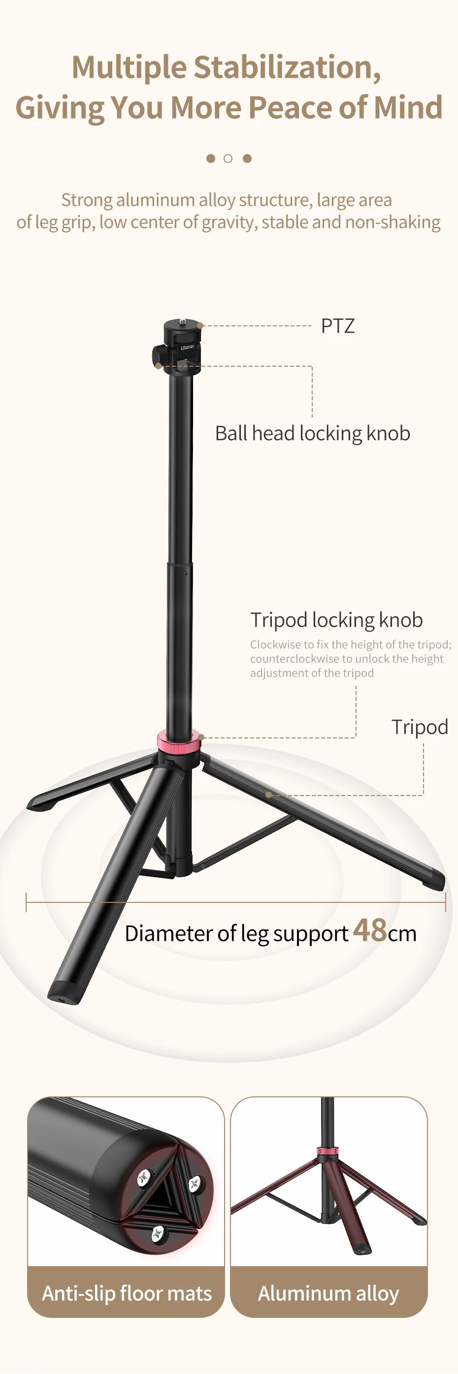 Ulanzi MT-79 Extendable Tripod with 1/4'' Screw for DSLR Camera Smartphone Fill Light Microphone Tripod