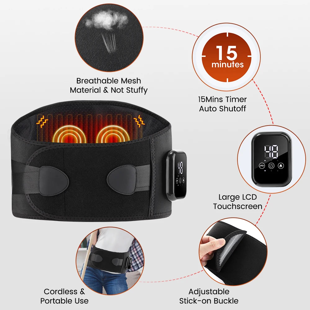 Cordless Red Light Heating Massage Waist Belt Back Support Lumbar Protector Electric Vibration Massager Waist Relieve Pressure