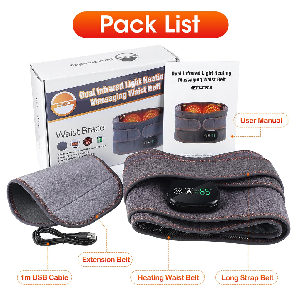 Cordless Red Light Heating Massage Waist Belt Back Support Lumbar Protector Electric Vibration Massager Waist Relieve Pressure