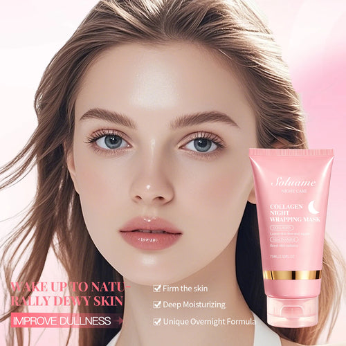 2Pcs Collagen Night Wrapping Mask Peel Off Overnight Collagen Face Mask Niacinamide, Sleeping Mask with Mask Applicator