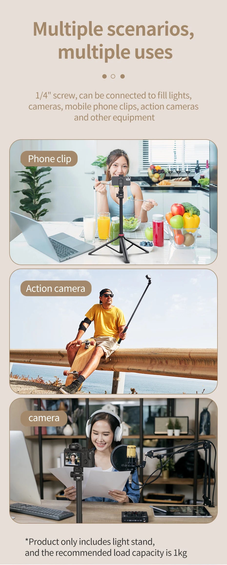 Ulanzi MT-79 Extendable Tripod with 1/4'' Screw for DSLR Camera Smartphone Fill Light Microphone Tripod