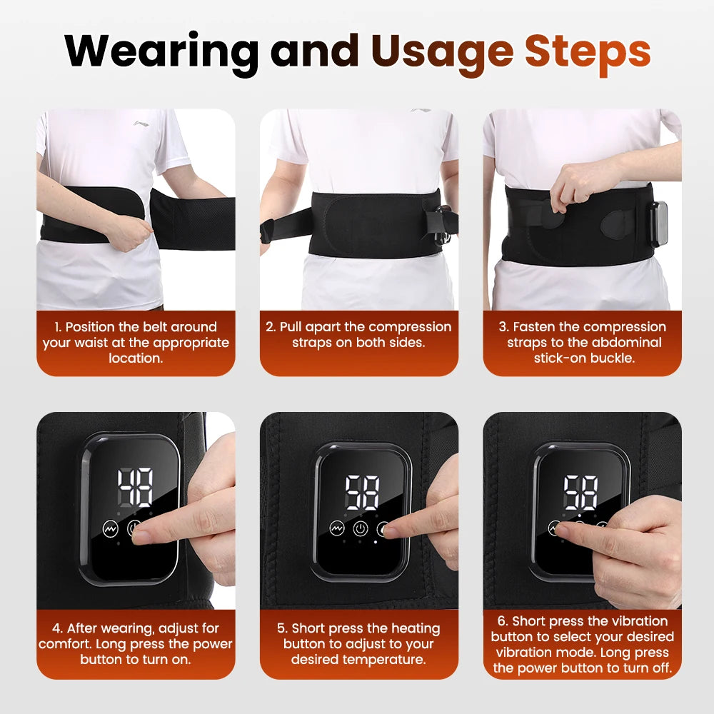Cordless Red Light Heating Massage Waist Belt Back Support Lumbar Protector Electric Vibration Massager Waist Relieve Pressure